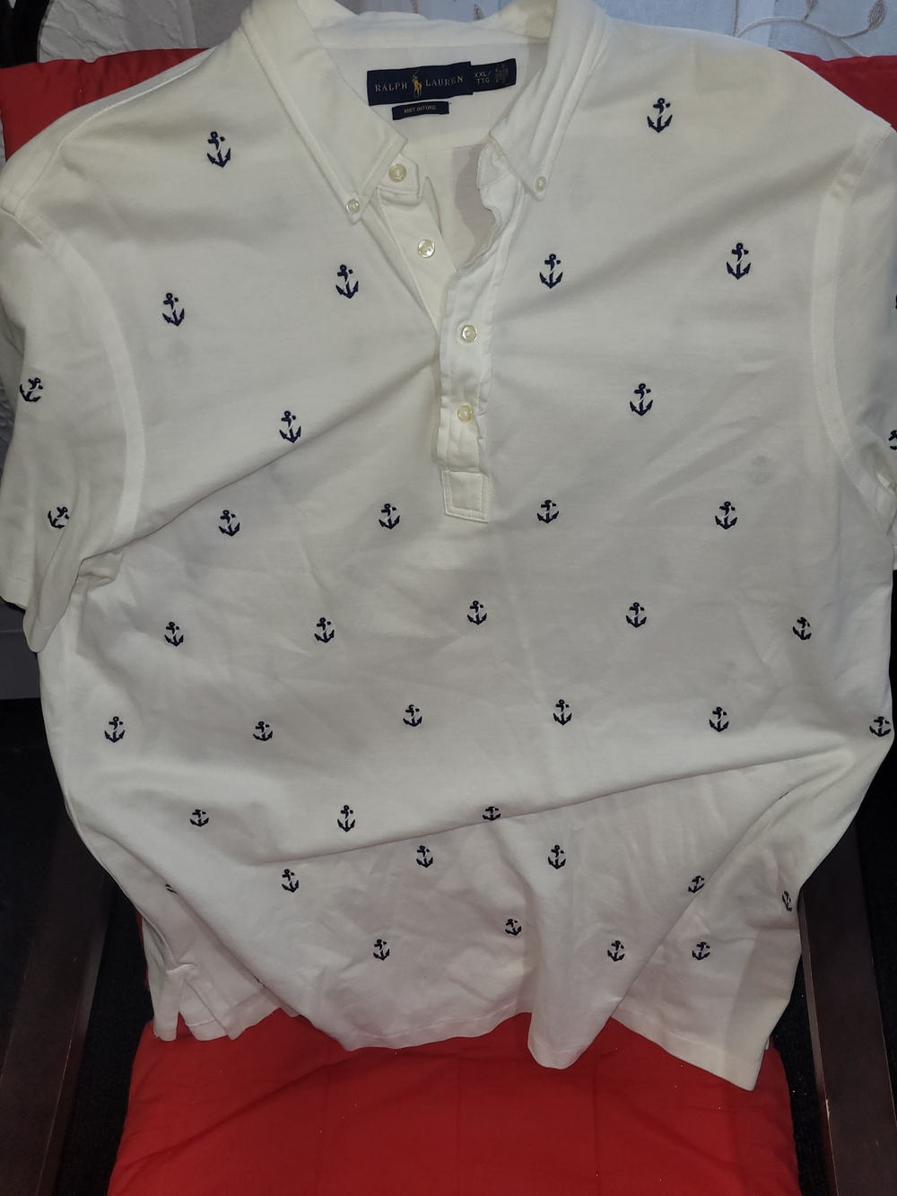 Ralph Lauren White Polo Shirt with Navy Anchor Embroidery